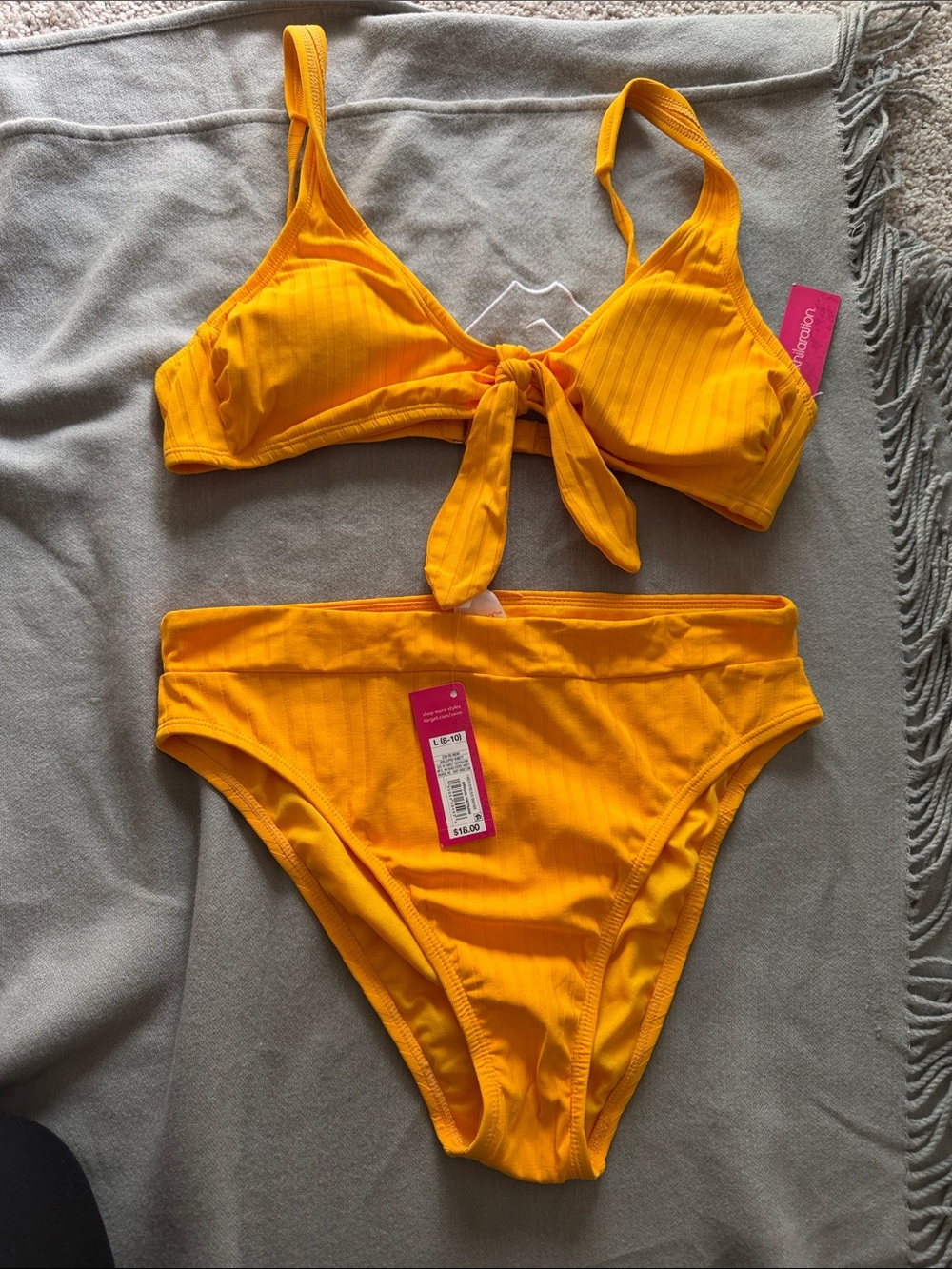Xhilaration Yellow Ribbed Tie-Front Bikini Set